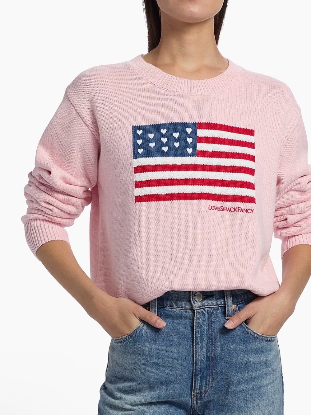 NWT LoveShackFancy Ty Flag Knit Crewneck Sweater